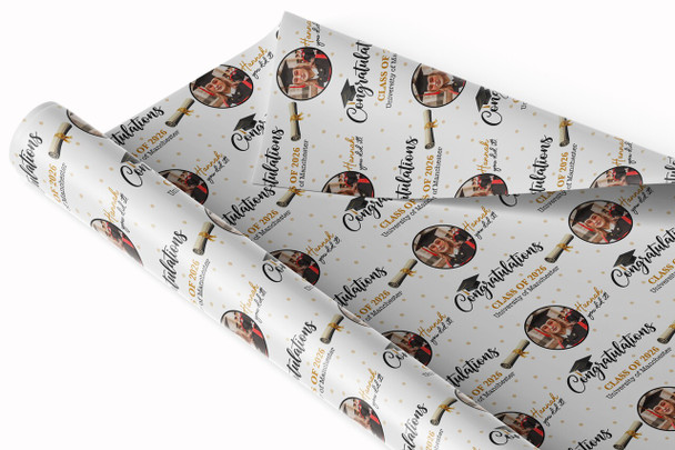 Personalised Wrapping Paper Graduation Hat Round Photo Custom Gift Wrap