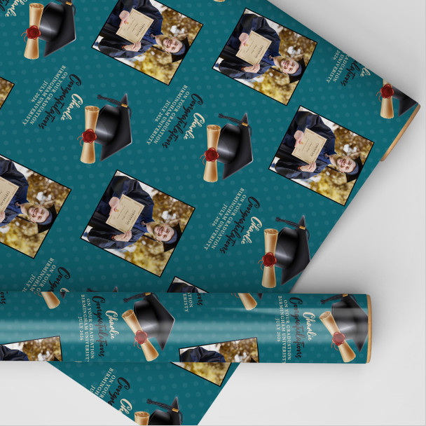 Personalised Wrapping Paper Graduation Male Him Turquoise Graduation Hat Photo
