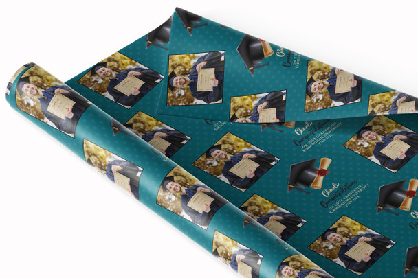 Personalised Wrapping Paper Graduation Male Him Turquoise Graduation Hat Photo