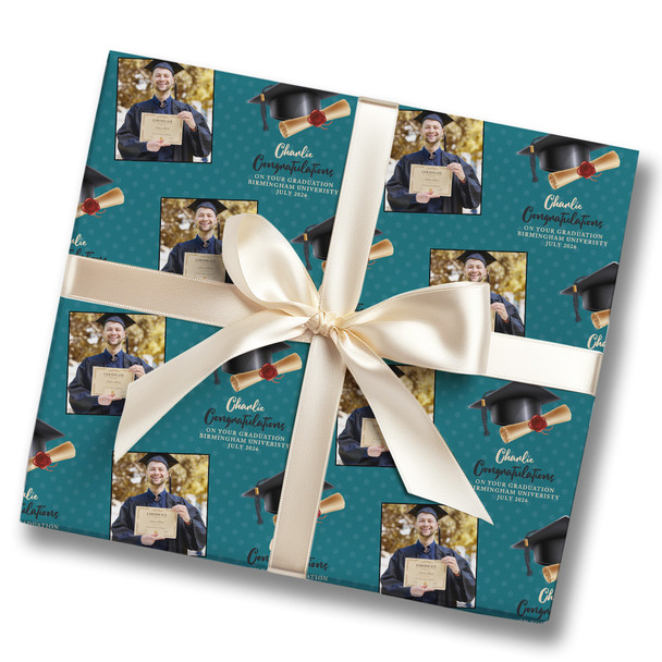 Personalised Wrapping Paper Graduation Male Him Turquoise Graduation Hat Photo