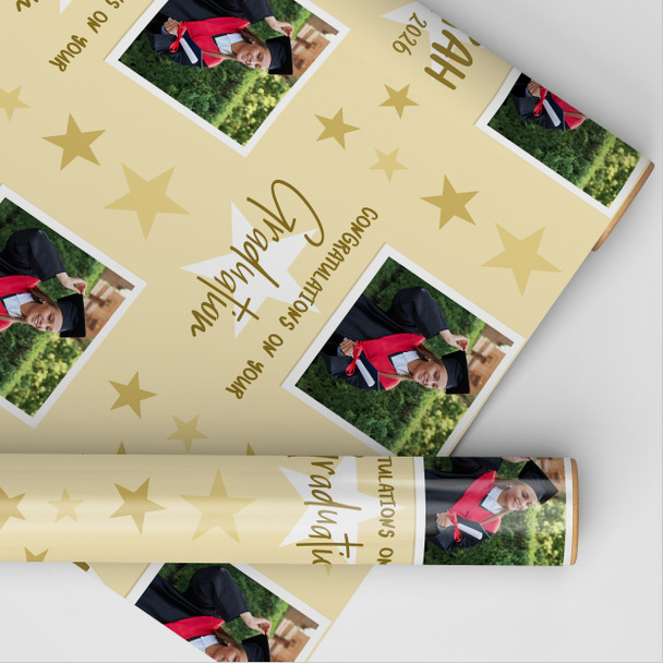 Personalised Wrapping Paper Graduation Photo Star Gold Custom Gift Wrap