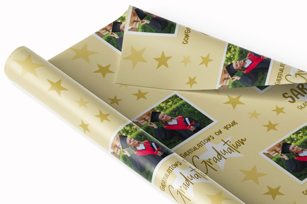 Personalised Wrapping Paper Graduation Photo Star Gold Custom Gift Wrap