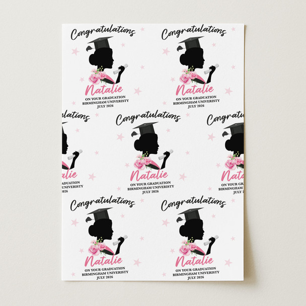 Personalised Wrapping Paper Graduation Pink Floral Female Her Custom Gift Wrap