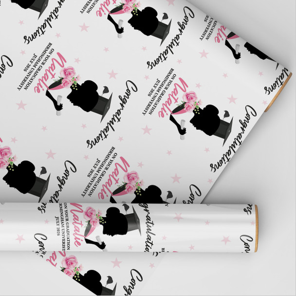 Personalised Wrapping Paper Graduation Pink Floral Woman Her Female Gift Wrap