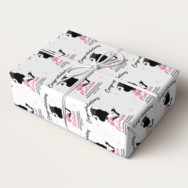 Personalised Wrapping Paper Graduation Pink Floral Woman Her Female Gift Wrap