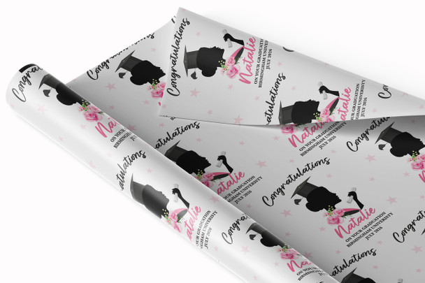 Personalised Wrapping Paper Graduation Pink Floral Woman Her Female Gift Wrap