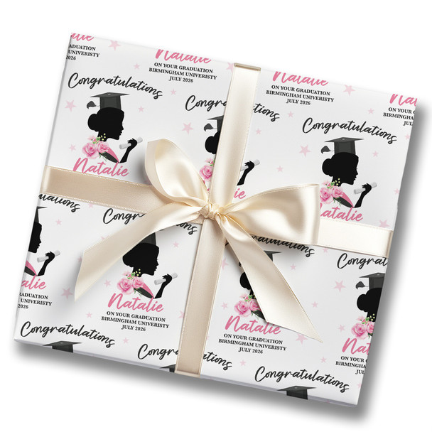 Personalised Wrapping Paper Graduation Pink Floral Woman Her Female Gift Wrap