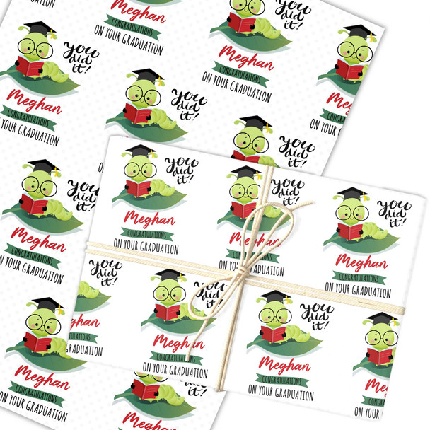 Personalised Wrapping Paper Graduation You Did It Bug Wearing Glasses Gift Wrap