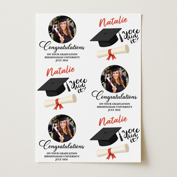Personalised Wrapping Paper Graduation You Did It Graduation Hat Round Photo