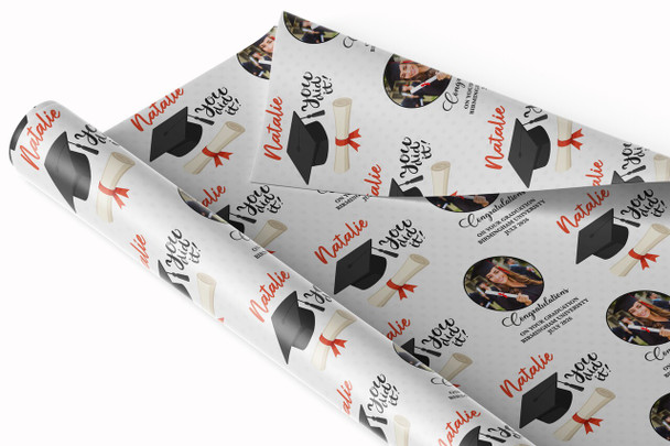 Personalised Wrapping Paper Graduation You Did It Hat Round Photo Gift Wrap