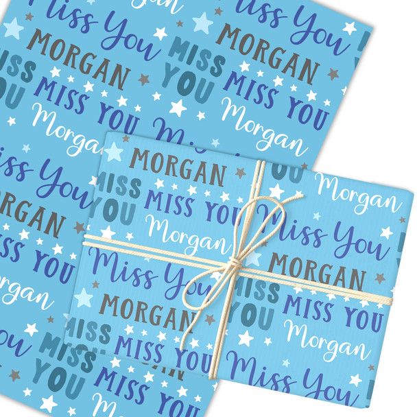 Personalised Wrapping Paper Miss You Blue Stars Custom Gift Wrap
