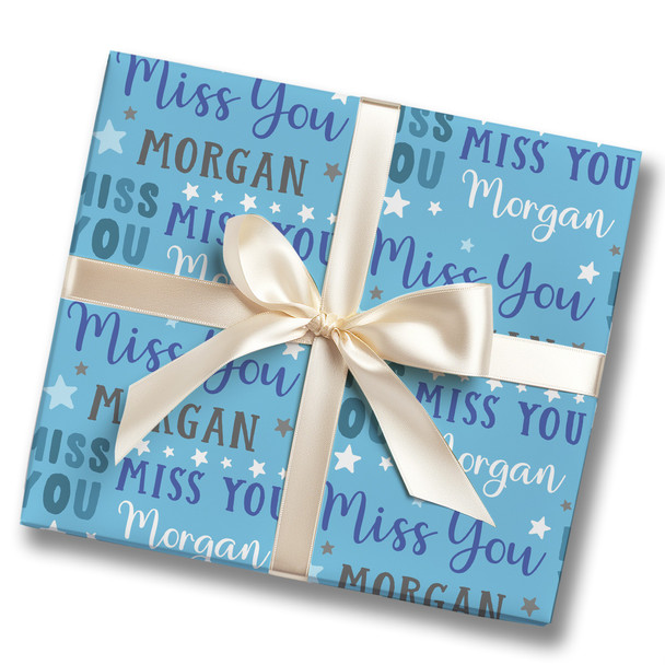 Personalised Wrapping Paper Miss You Blue Stars Custom Gift Wrap