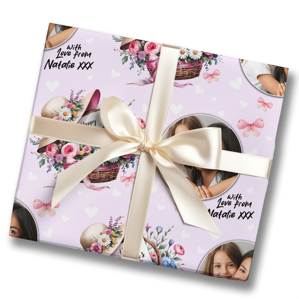 Personalised Wrapping Paper Mother's Day Floral Basket Photo Pink Gift Wrap