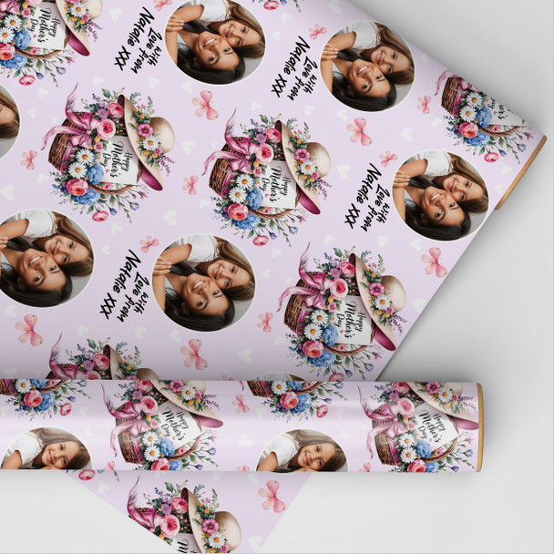 Personalised Wrapping Paper Mother's Day Floral Basket Photo Custom Gift Wrap