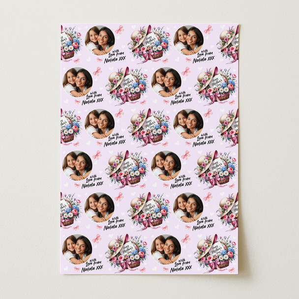 Personalised Wrapping Paper Mother's Day Floral Basket Photo Custom Gift Wrap