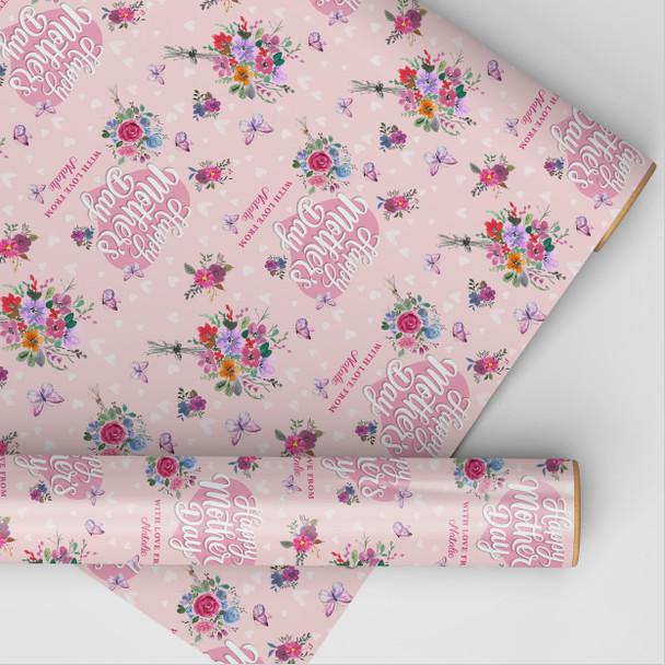 Personalised Wrapping Paper Mother's Day Floral Butterflies Custom Gift Wrap