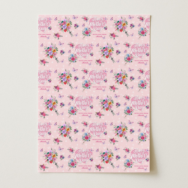 Personalised Wrapping Paper Mother's Day Floral Butterflies Custom Gift Wrap