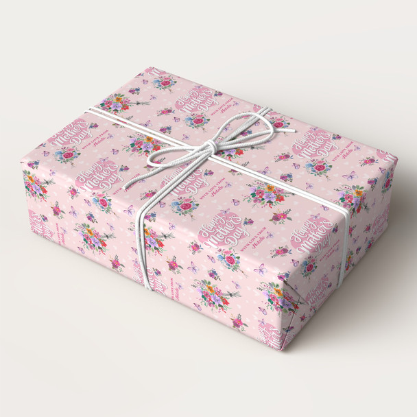 Personalised Wrapping Paper Mother's Day Floral Butterflies Custom Gift Wrap
