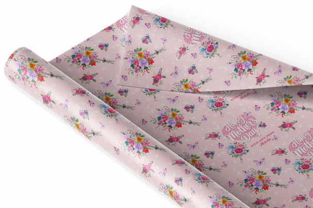 Personalised Wrapping Paper Mother's Day Floral Butterflies Custom Gift Wrap