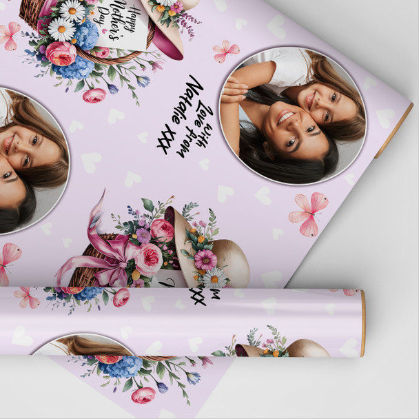 Personalised Wrapping Paper Mother's Day Flower Basket Photo Custom Gift Wrap