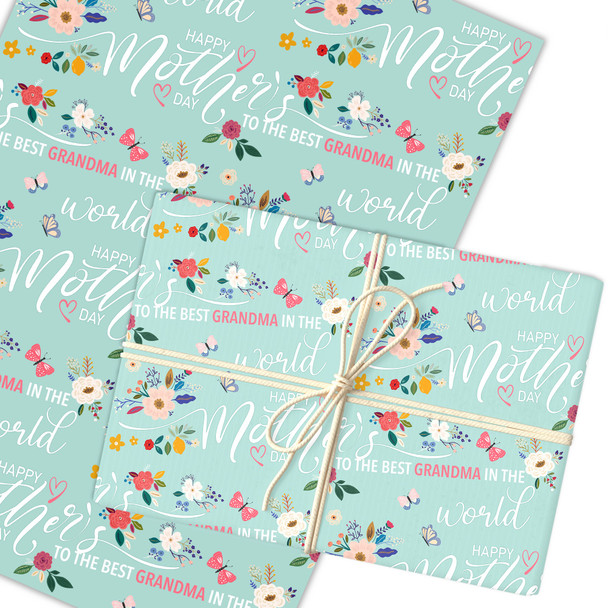 Personalised Wrapping Paper Mother's Day Grandma Floral Mint Custom Gift Wrap