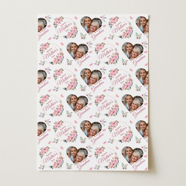Personalised Wrapping Paper Mother's Day Grandma Pink Heart Photo Gift Wrap