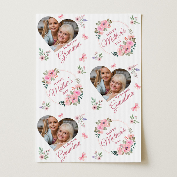 Personalised Wrapping Paper Mother's Day Grandma Pink Heart Photo Gift-Wrap