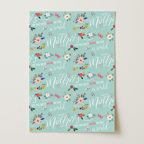 Personalised Wrapping Paper Mother's Day Mum Floral Mint Custom Gift Wrap