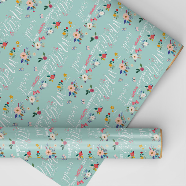 Personalised Wrapping Paper Mother's Day Mummy Floral Mint Green Gift Wrap