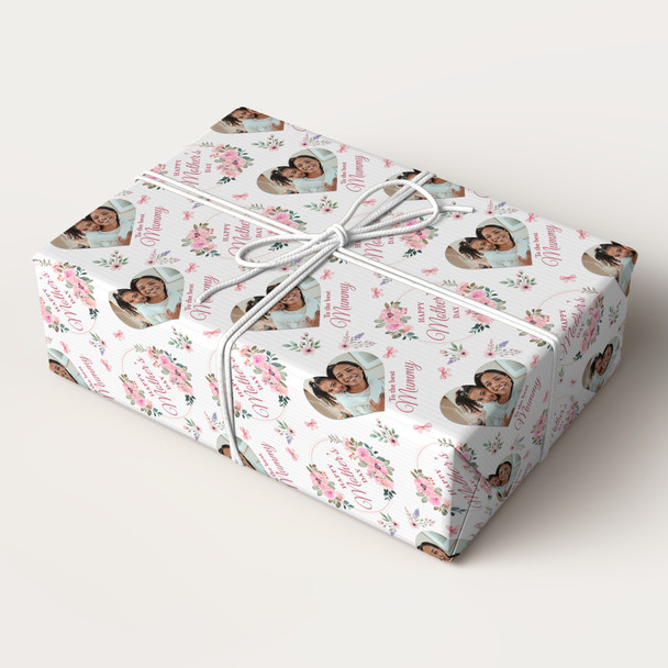 Personalised Wrapping Paper Mother's Day Mummy Pink Floral Heart Photo Gift Wrap
