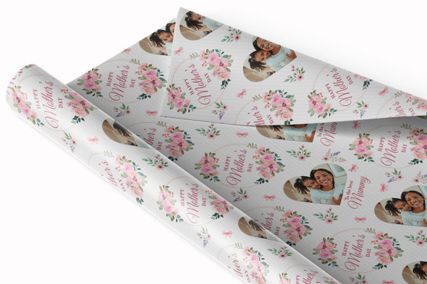 Personalised Wrapping Paper Mother's Day Mummy Pink Floral Heart Photo Gift Wrap