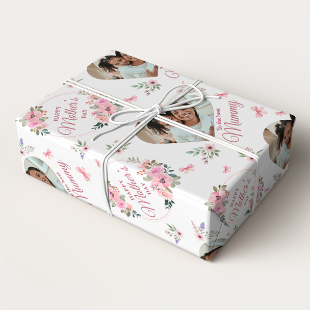 Personalised Wrapping Paper Mother's Day Mummy Pink Flower Heart Photo Gift Wrap