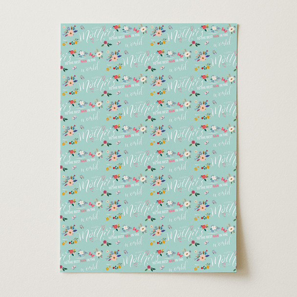 Personalised Wrapping Paper Mother's Day Nan Floral Mint Green Custom Gift Wrap