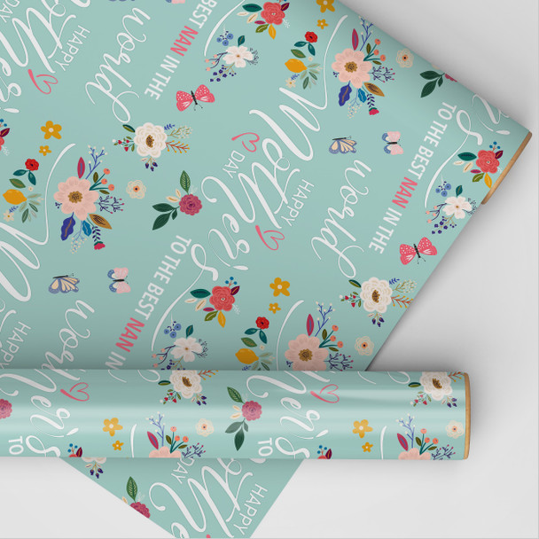 Personalised Wrapping Paper Mother's Day Nan Floral Mint Custom Gift Wrap
