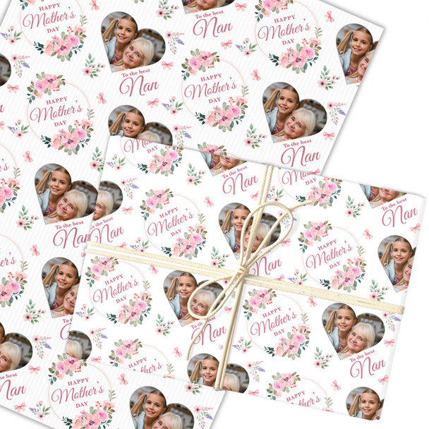 Personalised Wrapping Paper Mother's Day Nan Pink Floral Heart Photo Gift Wrap