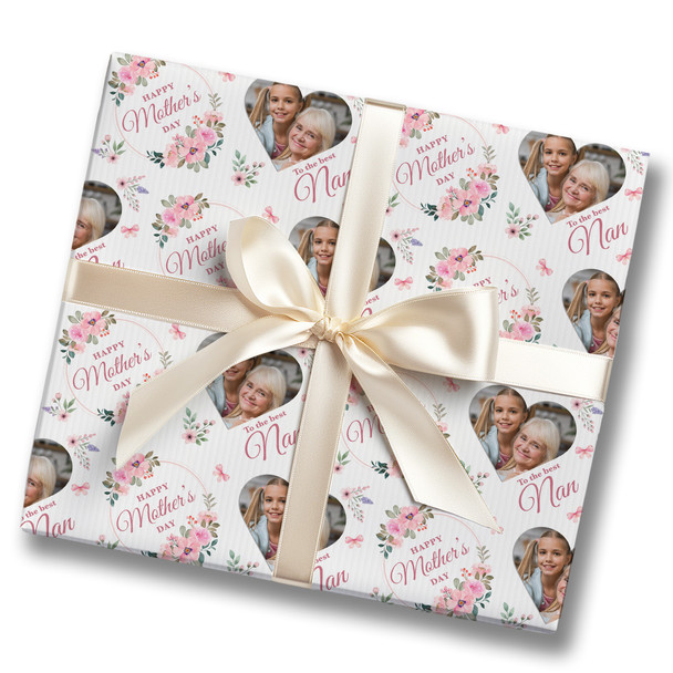 Personalised Wrapping Paper Mother's Day Nan Pink Floral Heart Photo Gift Wrap