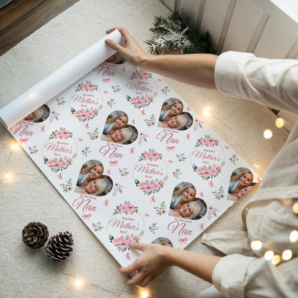 Personalised Wrapping Paper Mother's Day Nan Pink Flower Heart Photo Gift Wrap