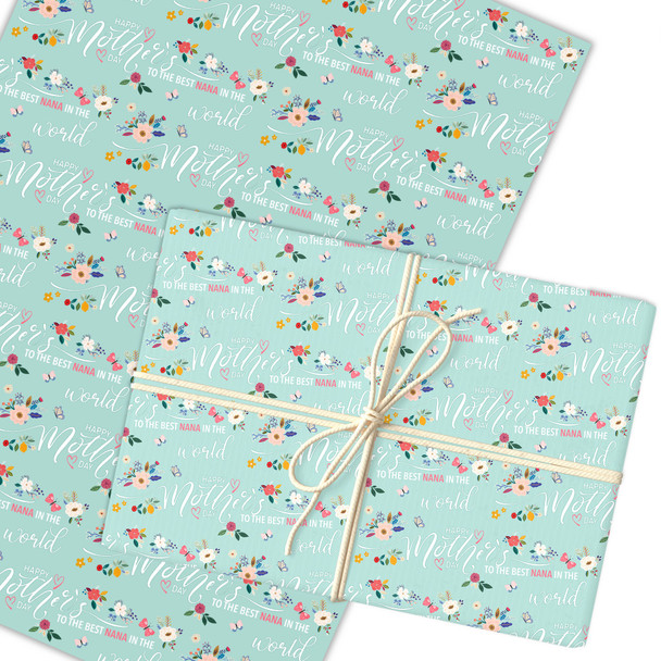 Personalised Wrapping Paper Mother's Day Nana Floral Mint Green Custom Gift Wrap