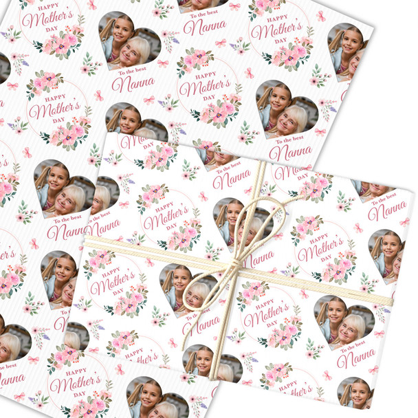 Personalised Wrapping Paper Mother's Day Nanna Pink Floral Heart Photo Gift Wrap