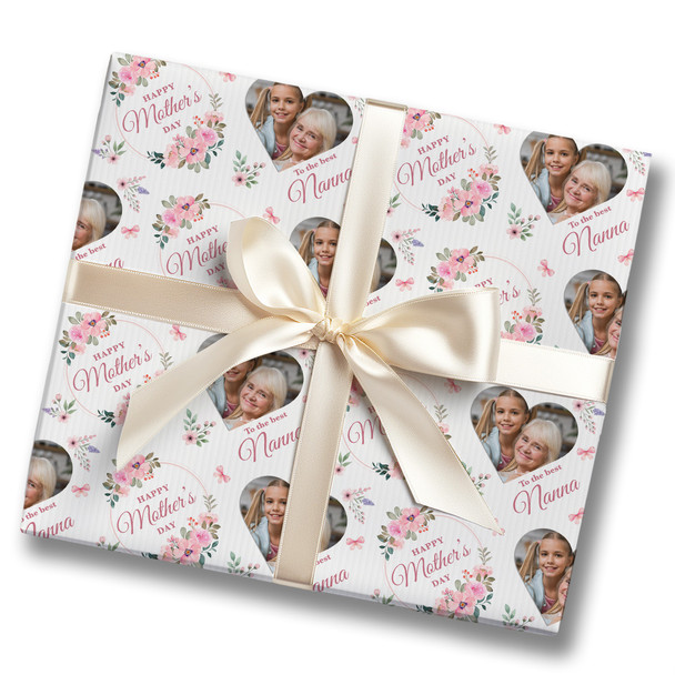 Personalised Wrapping Paper Mother's Day Nanna Pink Floral Heart Photo Gift Wrap