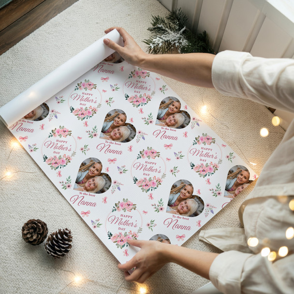 Personalised Wrapping Paper Mother's Day Nanna Pink Flower Heart Photo Gift Wrap
