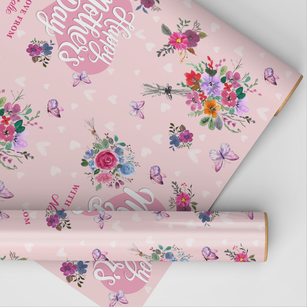 Personalised Wrapping Paper Mother's Day Watercolour Butterflies Gift-Wrap