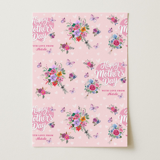 Personalised Wrapping Paper Mother's Day Watercolour Butterflies Gift Wrap