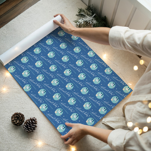 Personalised Wrapping Paper New Baby Boy Blue Stork Custom Gift Wrap