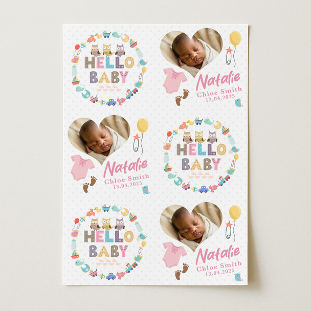 Personalised Wrapping Paper New Baby Girl Pink Hello Photo Custom Gift Wrap