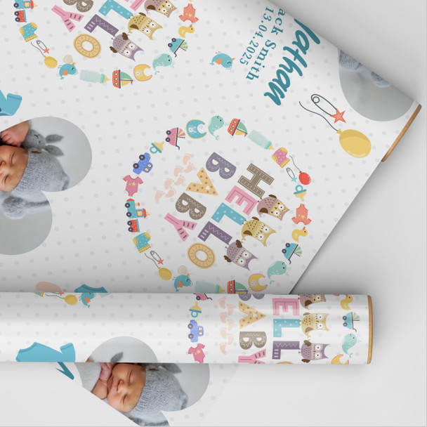 Personalised Wrapping Paper New Baby Hello Baby Boy Heart Photo Custom Gift Wrap