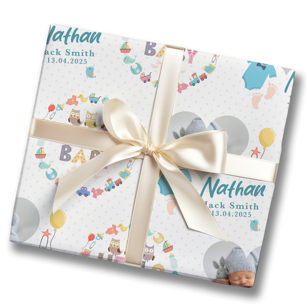 Personalised Wrapping Paper New Baby Hello Baby Boy Heart Photo Custom Gift Wrap