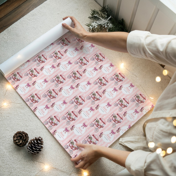 Personalised Wrapping Paper New Baby Pink Baby Gilr Pram Custom Gift Wrap