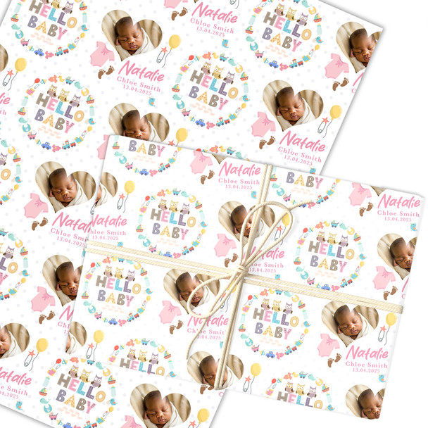 Personalised Wrapping Paper New Baby Pink Hello Baby Girl Photo Custom Gift Wrap