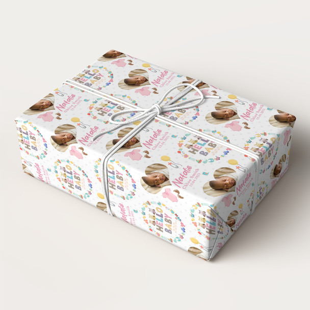 Personalised Wrapping Paper New Baby Pink Hello Baby Girl Photo Custom Gift Wrap